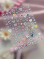 Nail art sticker sheet YT7133 with silver hearts and colorful plaid patterns - Embossed White (YT7133)