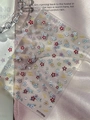 Japanese style cherry blossom nail art sticker with laser gold accents on pink satin - Star Film YT7770Xg Long Style