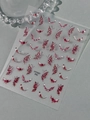 Elegant butterfly nail stickers YT7357 Pro with deep red and silver wing patterns - Red Butterfly (YT7357 Pro)