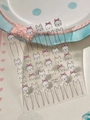 Cute white cartoon cat nail stickers with pink bows, model YT7351 on blue background - Pink (YT7351)