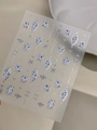 Blue porcelain pattern nail stickers with silver metallic trim and floral geometric motifs - Silver Stamped Blue Pattern (YT7766Si)