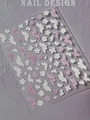 Stickers à ongles 3D en relief avec motifs fleurs et papillons élégants roses et blancs - Papillon Rose Floral (YT8132)