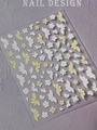 Stickers ongles 3D avec motifs de papillons et fleurs en relief blancs et jaunes - Papillon Jaune Floral (YT8133)