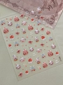 Cute rabbit and strawberry cake nail stickers set with cherry and bow designs - Embossed Style (YT7688)