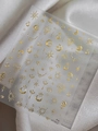 Golden 3D celestial nail stickers with sun moon and star motifs on white fabric - Gold Celestial (YT7052Pro)