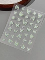 Self-adhesive green butterfly nail stickers with white outlines, style YT6330 - Green Butterfly (YT6330)