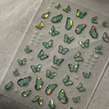 Detailed holographic butterfly nail art stickers with iridescent green and gold finish - YT3659 Shell Luster