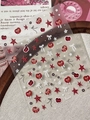Cute nail art stickers with red apple, polka dot star, and bow designs on beige background - YT7483 Apple Bowknot Pattern (Red) / Red