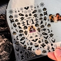 Nahaufnahme der Halloween-Nagelaufkleber mit Geistern, Kürbis- und Fledermausmotiven in Schwarz - YT3683 Flachstil