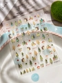 Detail of autumn forest nail art stickers featuring cute hedgehogs and pine trees - Green Pine Tree Hedgehog (YT7058Te) / Shell Luster