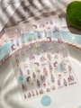 Macro detail of YT7059 hedgehog and forest themed nail stickers with glitter laser finish - Purple Pine Tree Hedgehog (YT7059Te) / Shell Luster