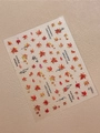 3D-reliëf nagelstickers met herfst esdoornbladeren en Chinese kalligrafie stijl YT6839 - Schelp Glans Herfst Stijl (YT6839Te)