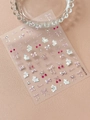 Detailansicht der Nageltattoo-Sticker mit rosa Schleifen und glitzernden Hasenmotiven - Kristall Muschelglanz (YT6921TeS)