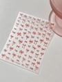 Red bow nail art stickers with white pearl accents and elegant embossed 3D texture - New Year Red (YT7147P)