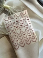 Close-up of lace nail stickers with red bows and pearls on champagne satin fabric - Red Bowknot Pearl Chain Pattern (YT6231Pm)