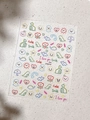 Détail de stickers à ongles dinosaures colorés avec sourires et motifs arc-en-ciel - Style Dinosaure Sourire Arc-en-Ciel (YT6314)