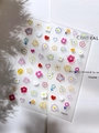 YT6325 3D-nagelstickers met reliëf van gekleurde bloemen, hartjes en vlinderpatronen - Reliëf Decoratie (YT6325)