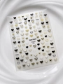 Pegatinas de uñas de corazones dorados con patrones blancos y negros, YT5674 Pro - Bronceado Dorado en Relieve (YT5674Pro)