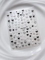 Pegatinas para uñas con corazones dorados en relieve y diseños lindos en negro y plateado - Bronceado Plateado en Relieve (YT5675Pro)