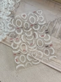 Detail view of French lace nail stickers with white patterns and red bows - White Lace (YT6368)