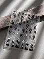 Gothic Halloween nail sticker featuring silver glitter flame hearts and spider web designs - Black Gothic Letters Heart (YT6773)