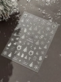 Detailansicht der silbernen geprägten Weihnachts-Nagelsticker mit Rentier und Schneeflocken - Silber Bronzierender Weihnachtsbaum Stil (YT6589Si) / Silber