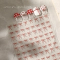 Detailed view of red bow nail stickers with checkered and polka dot nail art patterns - Red Bowknot(YT3633Pm)
