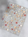 Macro detail of starfish and shell nail stickers with iridescent shell luster and summer patterns - Shell Luster (YT5943Te)