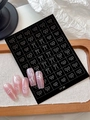 Minimalist white bow nail art stickers model YT 95 on pink transparent press-on nails - Line Bowknot (YT95)