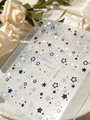 Minimalist star nail art stickers featuring blue glitter and white star patterns - Blue Black Silver Stars (YT5583Tm)