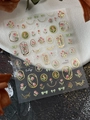 Double-layered tulip nail art stickers with vintage floral patterns and green bows - Gold Relief Style (YT5577Pro)