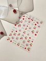 Strawberry and silver bow nail art stickers with intricate floral frames and leaf patterns - Double Layer Silver Strawberry Bow (YT5910Pro)