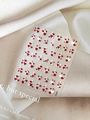 Embossed red and white heart nail stickers with star motifs on satin background - Embossed Style (YT5693)