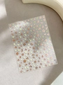 Rose gold metallic floral nail stickers with green leaves on transparent sheet YT5157 - Rose Gold Floral and Green Leaf Style (YT5157Gg)