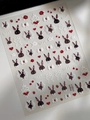 Detail of 3D embossed nail art stickers featuring gothic rabbit and cherry patterns - Relief Gothic Sweet Rabbit (YT5011)
