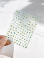 Green lucky four-leaf clover nail art stickers with fortune lettering for manicure - Shell Luster English Letter Clover Style (YT3916Te)