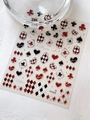Poker themed nail art stickers with red hearts and black spade patterns in YT5325 style - Silver Foil YT5325Si
