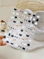 Close-up of cute cat nail art stickers featuring black white cats and pink paw prints - Flat Cat Nail Stickers (YT3785)