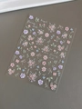 Nahaufnahme von 3D-Präge-Nagelaufklebern mit rosa Blumen und minzgrünen Blättern - Geprägt YT4109 (E164)
