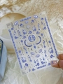 Blue and white porcelain style nail art sticker with gold foil accents, model YT4413 - Silvering (YT4413si)