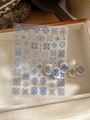 Close-up of bohemian blue geometric embossed nail stickers and matte false nails - Embossed Style - Blue Vintage Geometric (YT4185)