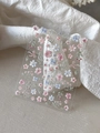 Detail van bloemen nagelstickers met roze en blauwe reliëf bloembladen en bladeren YT4103 - Reliëf Bloemen (YT4103)
