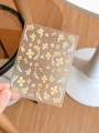 Detail of floral nail art stickers featuring golden blossoms and blue leaves on a sheet - 5D Relief YT4554 Style (YT4554mepro)