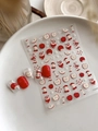 Detailed sheet of embossed apple and white flower nail stickers with red and white tips - Red Apple Pattern (YT4549)