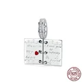 S925 Sterling Silber Buchanhänger mit rotem Herz und 'Always in my heart' Gravur - Buch Stil (SCC1262)