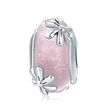 Rosa Glitzer-Charm mit silbernen Gänseblümchen für DIY-Perlenarmbänder aus Silber - Rosa Blume (SCC860)