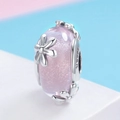 Pink glass flower charm bead in S925 sterling silver for DIY bracelet jewelry - Pink Flower Style (SCC860)