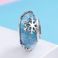 S925 sterling silver bead with deep blue glass and delicate silver snowflake charm - Light Blue Snowflake Style (SCC862)