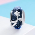 S925 sterling silver dark blue crystal charm with sparkling starry sky and silver stars - Dark Blue Star Style (SCC861)