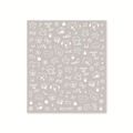 Stickers nail art dessin animé avec motifs de chiens et fleurs blancs sur fond gris - Graffiti Mignon Blanc sur Base Taupe (BDJ1067)